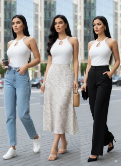 Blusa mujer cuello alto crop top acanalada con tirantes - tienda en línea