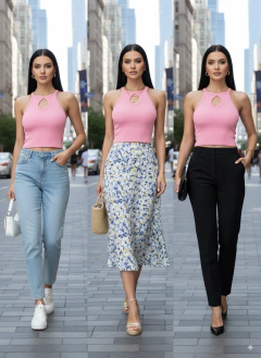 Blusa mujer cuello alto crop top acanalada con tirantes - comprar en línea