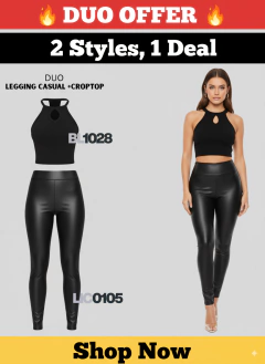 Imagen de Conjunto Mujer 2 Piezas Legging y Blusa Crop Casual Diario