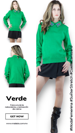 Suéter De Mujer Cuello Camisero Sweater De Dama con Decorado