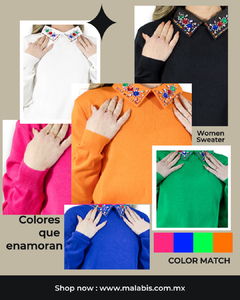 Suéter De Mujer Cuello Camisero Sweater De Dama con Decorado en internet