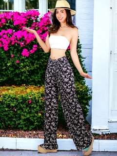 Pantalones de pierna ancha con estampado de Cintura Elástica - MALABIS