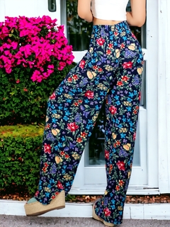 Pantalones de pierna ancha con estampado de Cintura Elástica