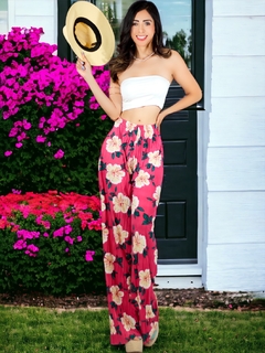 Pantalones de pierna ancha con estampado de Cintura Elástica - MALABIS