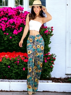 Pantalones de pierna ancha con estampado de Cintura Elástica - MALABIS