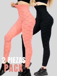 Imagen de SET DE 2 LEGGING DE DAMA TEXTURIZADO STRETCH MALLAS DEPORTIVAS MALLONES DE MUJER