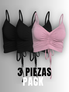 SET DE 3 BLUSAS DE TIRANTE MUJER ACANALADO STRETCH CON JARETA