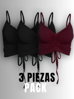SET DE 3 BLUSAS DE TIRANTE MUJER ACANALADO STRETCH CON JARETA - comprar en línea
