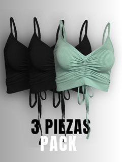SET DE 3 BLUSAS DE TIRANTE MUJER ACANALADO STRETCH CON JARETA en internet