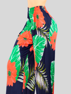 Pantalones de pierna ancha stretch con estampado y diseño plisado - tienda en línea
