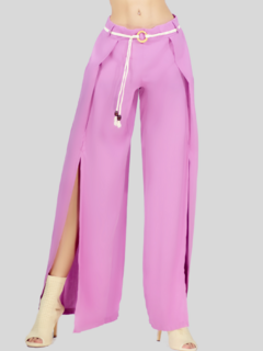 Pantalones palazzo anchos de pierna ancha para mujer, pantalones sólidos con volantes y cinturón decorativo