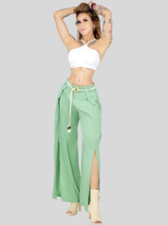 Pantalones palazzo anchos de pierna ancha para mujer, pantalones sólidos con volantes y cinturón decorativo