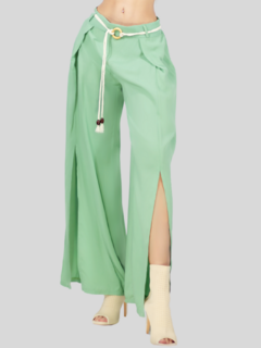 Pantalones palazzo anchos de pierna ancha para mujer, pantalones sólidos con volantes y cinturón decorativo - comprar en línea