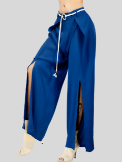Imagen de Pantalones palazzo anchos de pierna ancha para mujer, pantalones sólidos con volantes y cinturón decorativo
