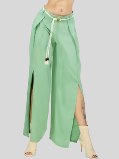 Pantalones palazzo anchos de pierna ancha para mujer, pantalones sólidos con volantes y cinturón decorativo en internet