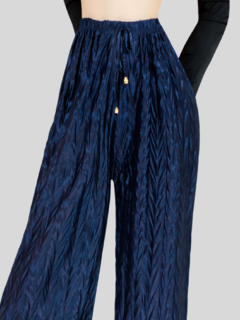 Pantalones de mujer palazzo de pierna ancha, pantalones sólidos con colores metálicos elegantes de dama - tienda en línea