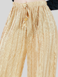 Pantalones de mujer palazzo de pierna ancha, pantalones sólidos con colores metálicos elegantes de dama - tienda en línea