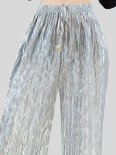 Pantalones de mujer palazzo de pierna ancha, pantalones sólidos con colores metálicos elegantes de dama en internet