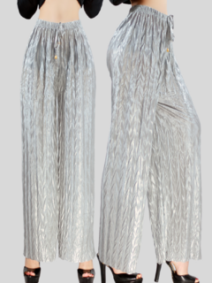 Pantalones de mujer palazzo de pierna ancha, pantalones sólidos con colores metálicos elegantes de dama - comprar en línea
