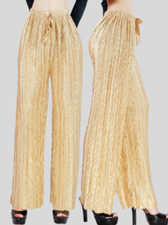 Pantalones de mujer palazzo de pierna ancha, pantalones sólidos con colores metálicos elegantes de dama - MALABIS