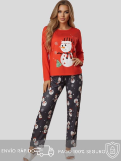 Pijama Navideña para Mujer, Pantalón y Blusa de Manga Larga, Tela Suave y Elástica| Ropa de Dormir Cálida para Invierno|Conjunto de pijama.