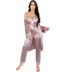 Conjunto Pijama Satin 3 Piezas Pantalón Blusa Camison Mujer - comprar en línea