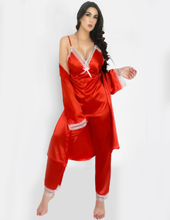 Conjunto Pijama Satin 3 Piezas Pantalón Blusa Camison Mujer en internet