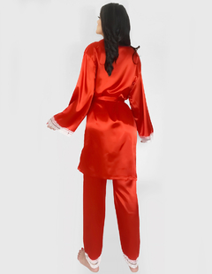 Conjunto Pijama Satin 3 Piezas Pantalón Blusa Camison Mujer