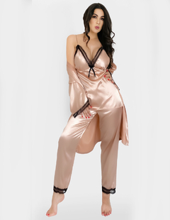 Conjunto Pijama Satin 3 Piezas Pantalón Blusa Camison Mujer en internet