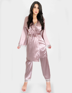 Conjunto Pijama Satin 3 Piezas Pantalón Blusa Camison Mujer