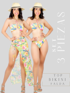 TRAJE DE BAÑO DE MUJER DE 3 PIEZAS TOP BIKINI Y FALDA A JUEGO