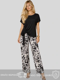 Conjunto 2 Piezas para Mujer, Blusa con Amarre Lateral y Pantalón Estampado, Elegante y Moderno