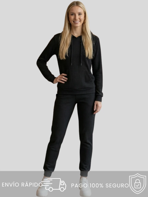 Conjunto de dos piezas para mujer, Jogger con Sudadera y Pants Acanalados. Conjunto de pants de mujer.