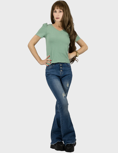 Imagen de Blusas Mujer Stretch Casual Blusa Negra Crop Top Cuello V