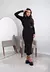 Vestido Midi Manga Longa e Gola Alta Fenda Preto - loja online