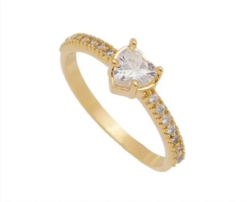 Anel Solitário Coração Cravejado em Zircônias - Moeda Antiga