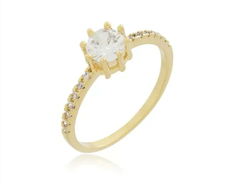 Anel Solitário Cravejado em Zircônias - Moeda Antiga