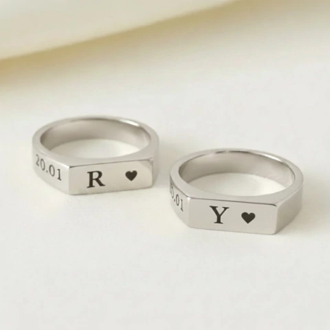 Par de Alianças Chapa Iniciais - Aço - comprar online