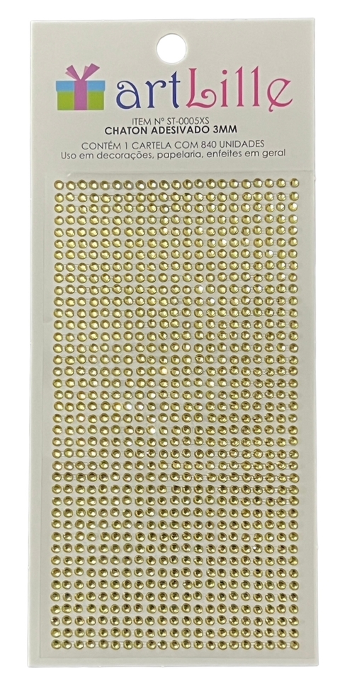 Chaton Adesivado 3mm Cartela 840 Unidades - Dourado - comprar online