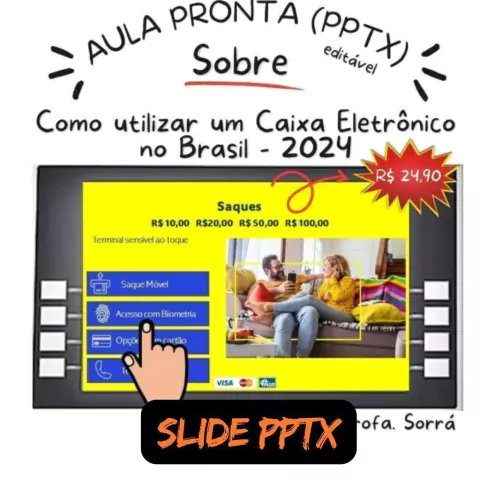 Aula Pronta - Slide em PPTx editável sobre: como utilizar um caixa eletrônico no Brasil - 2024