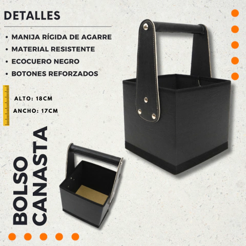 Bolso Matero Canasta Negra Manija Rígida Botones Reforzados