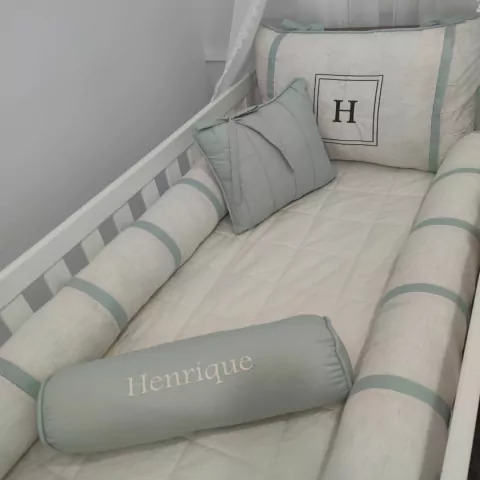 Kit Berço Americano Personalizado Linho Luxo Coletion 8 Peças