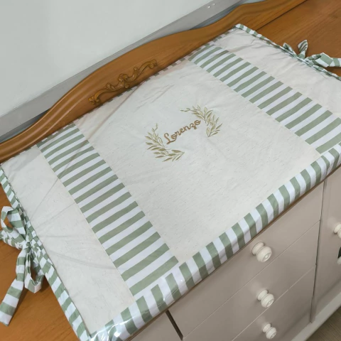 Trocador Reto para Cômoda Personalizado Linho Verde Listrado Splendid