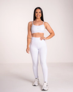 Conjunto feminino fitness básico calça e top - branco