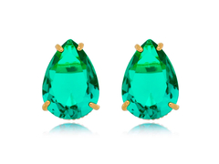 Brinco Zircônia Gota Turmalina - Banho Ouro 18k