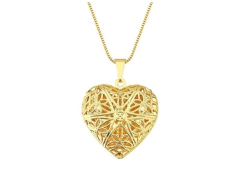 Colar Veneziana de Relicário Coração Vazado com Estampas 45cm - Banho Ouro 18k