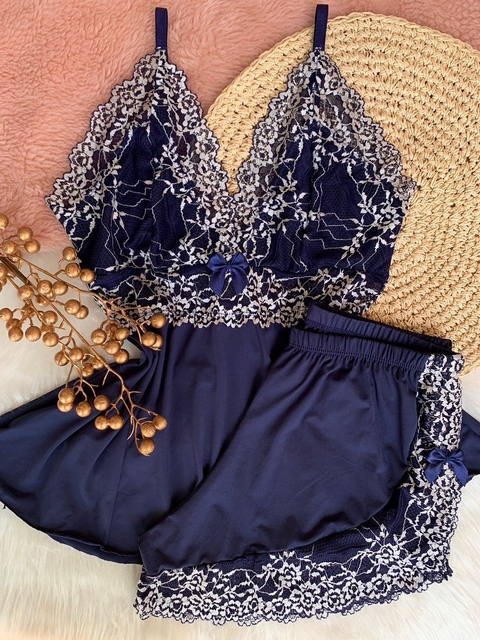 BABY DOLL LUXO MARINHO COM NUDE - comprar online