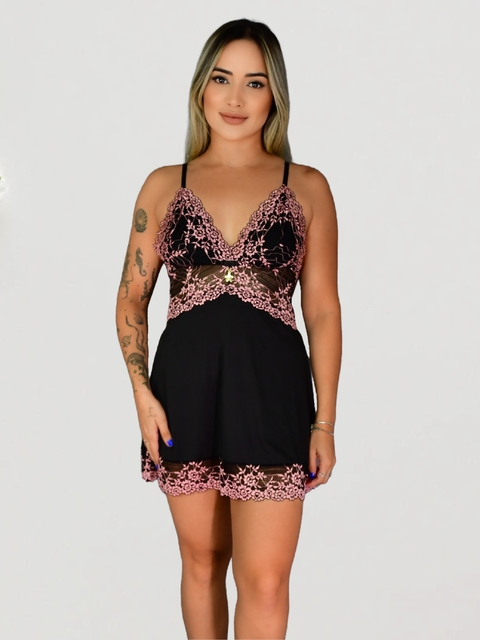 CAMISOLA PRETA ROSE RENDADA SEM BOJO COM FIO - comprar online