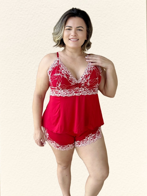 BABY DOLL VERMELHO RENDA BRANCA - comprar online