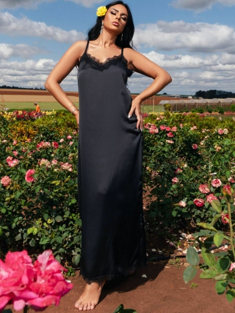 CAMISOLA LONGA CETIM E RENDA INGLESA COM FIO - comprar online